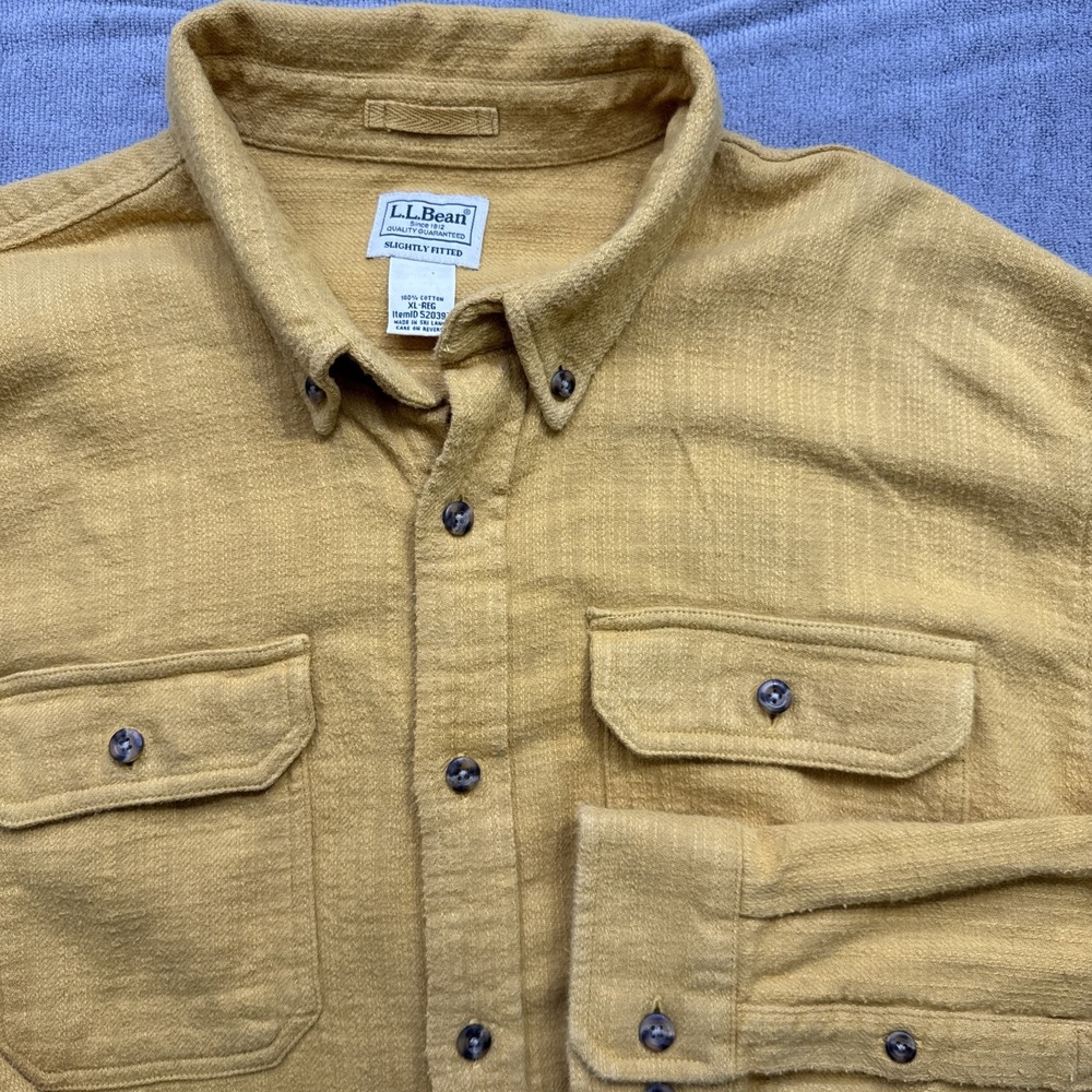 LL Bean Men's Field Shirt Tan Button Up Heavyweight Cotton Workwear‎ Large